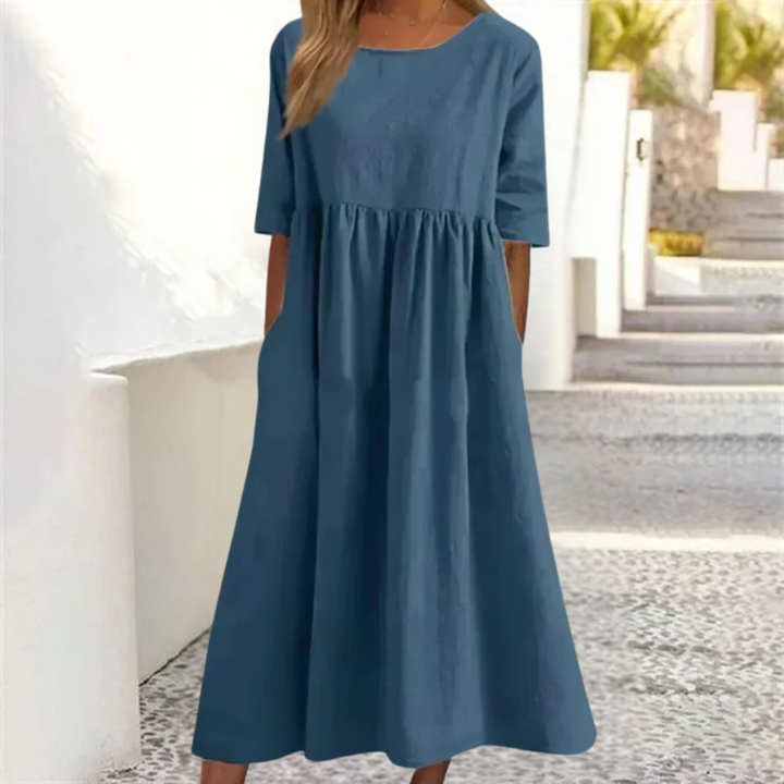 Women's A-Line 3/4 Sleeve Round Neck Summer Dress | Midi