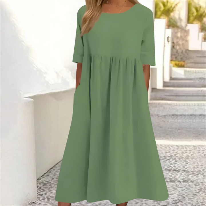 Women's A-Line 3/4 Sleeve Round Neck Summer Dress | Midi