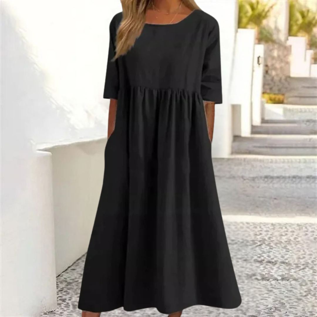 Women's A-Line 3/4 Sleeve Round Neck Summer Dress | Midi