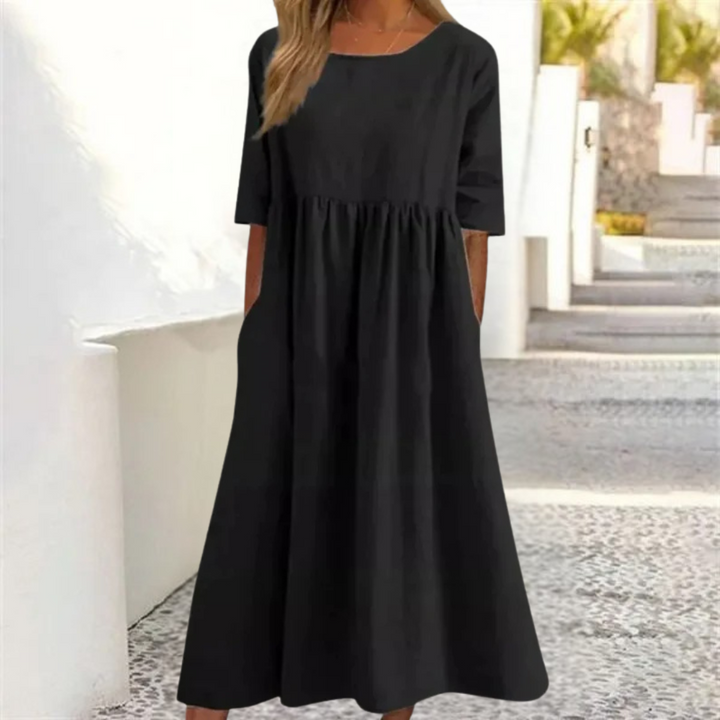 Women's A-Line 3/4 Sleeve Round Neck Summer Dress | Midi