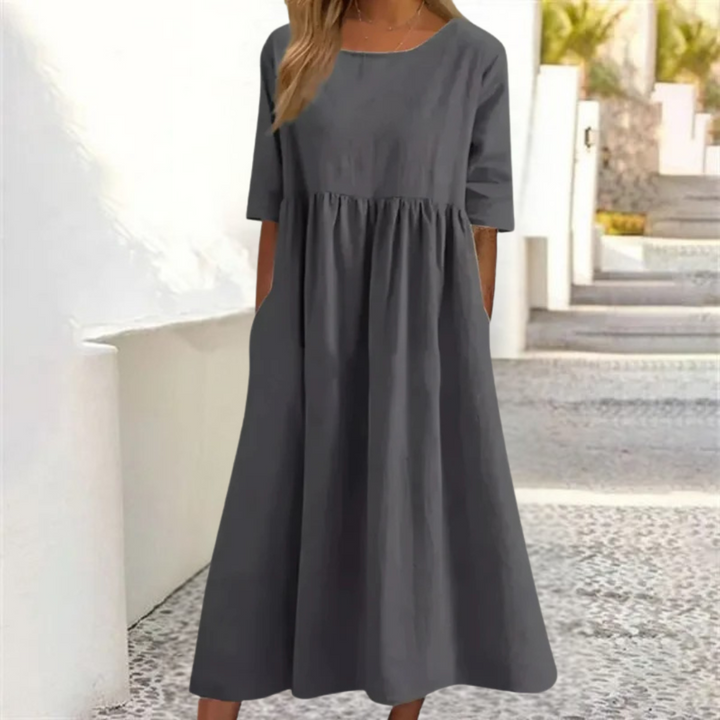 Women's A-Line 3/4 Sleeve Round Neck Summer Dress | Midi