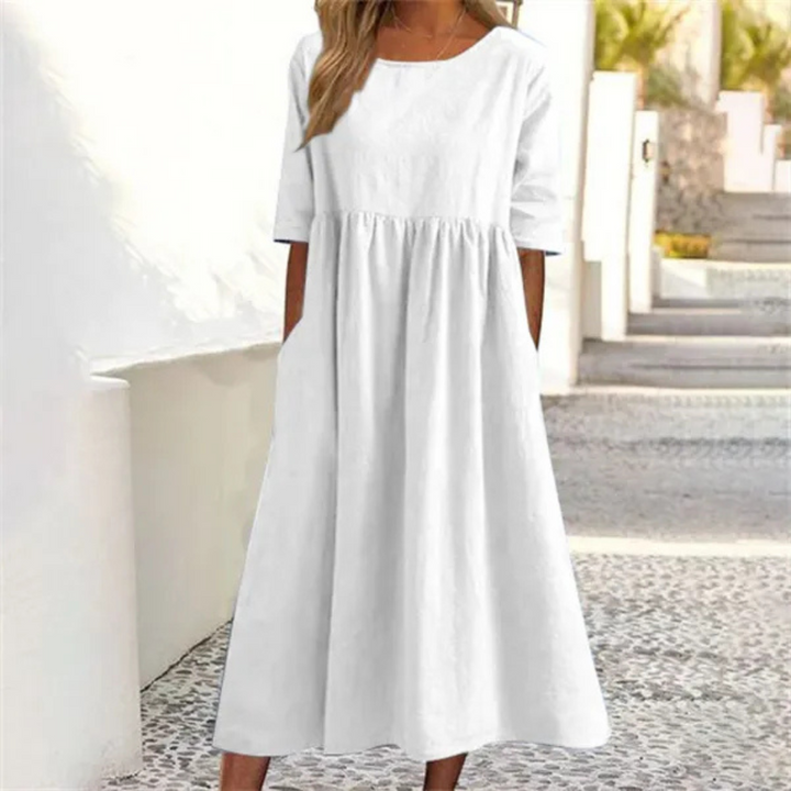Women's A-Line 3/4 Sleeve Round Neck Summer Dress | Midi
