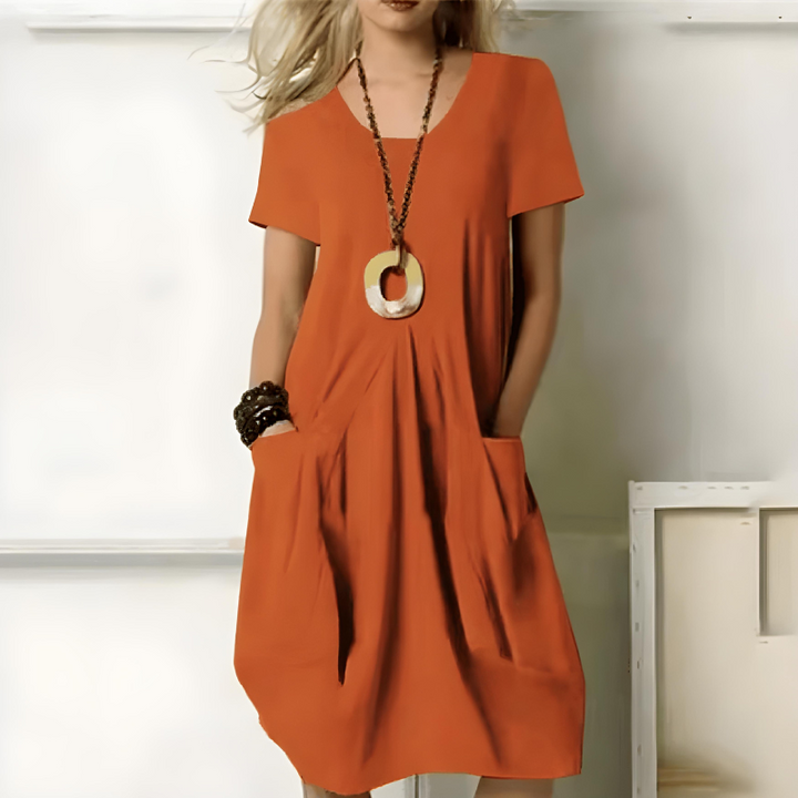 Women's Short Sleeve Round Neck Summer Dress | Midi