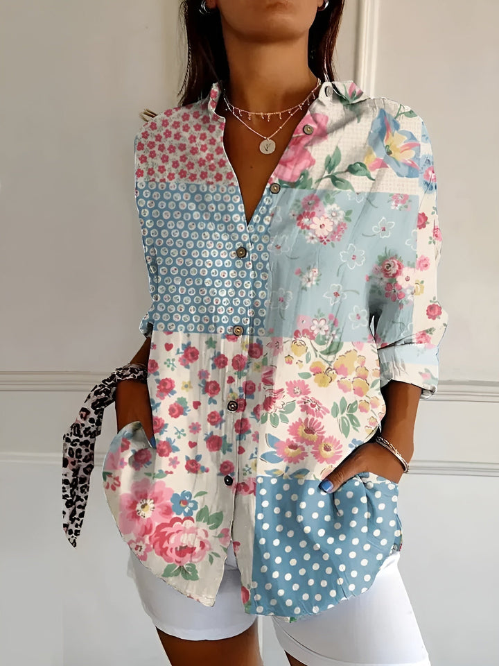 Women's Floral Button-Down Long Sleeve Shirt | Collared Neckline