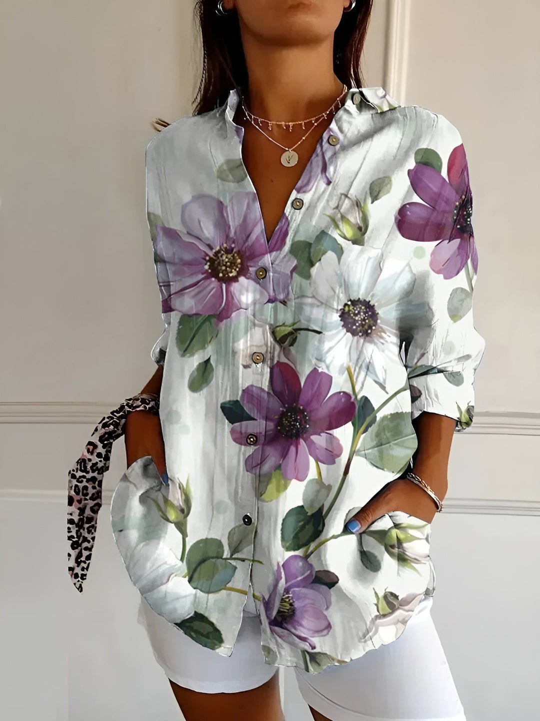 Women's Floral Button-Down Long Sleeve Shirt | Collared Neckline