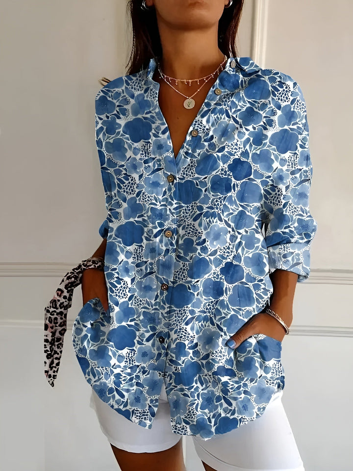 Women's Floral Button-Down Long Sleeve Shirt | Collared Neckline