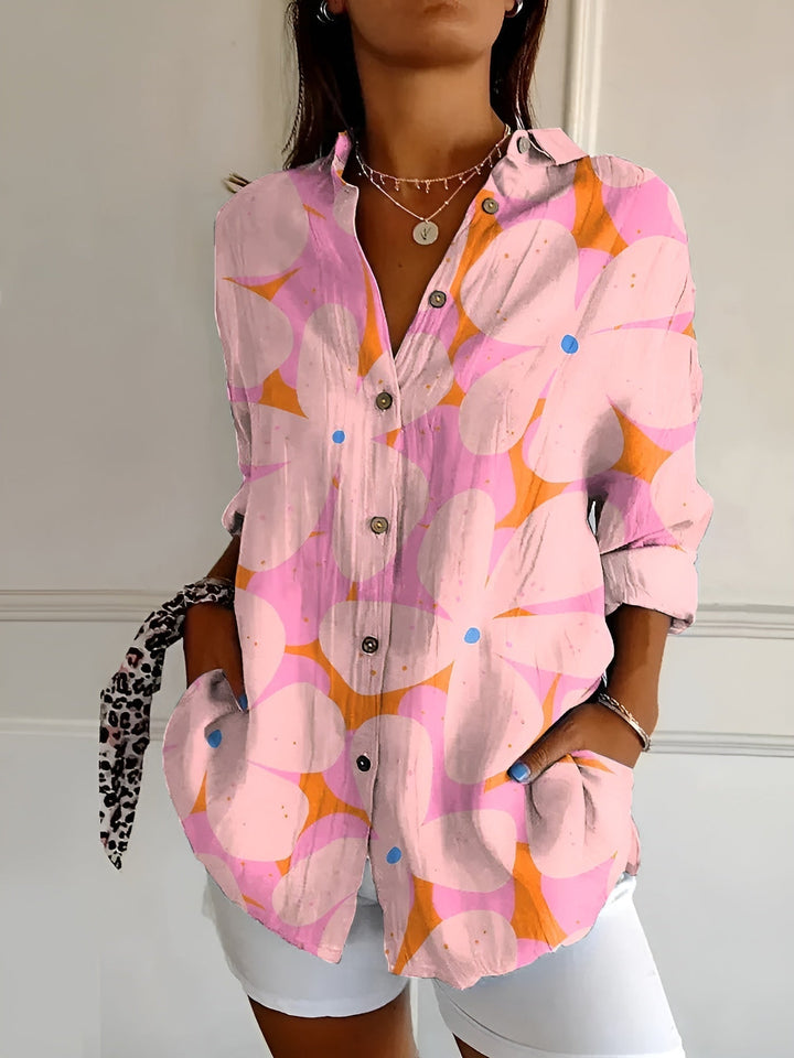 Women's Floral Button-Down Long Sleeve Shirt | Collared Neckline
