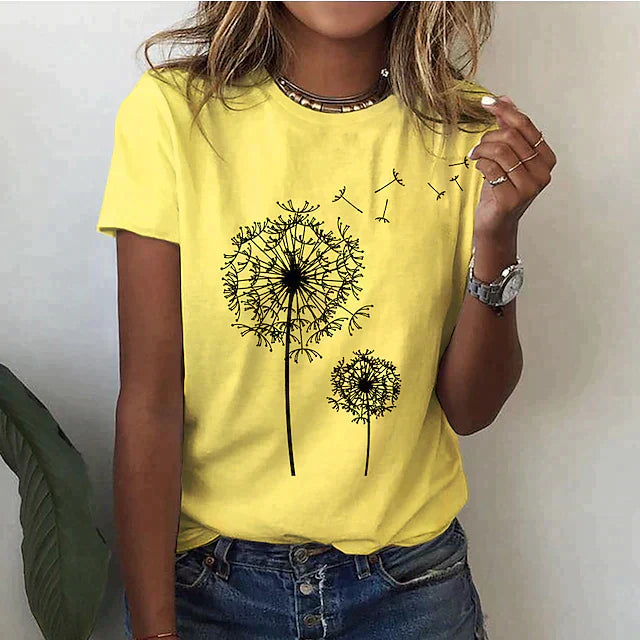Women's Printed Round Neck Short Sleeve T Shirt | Casual