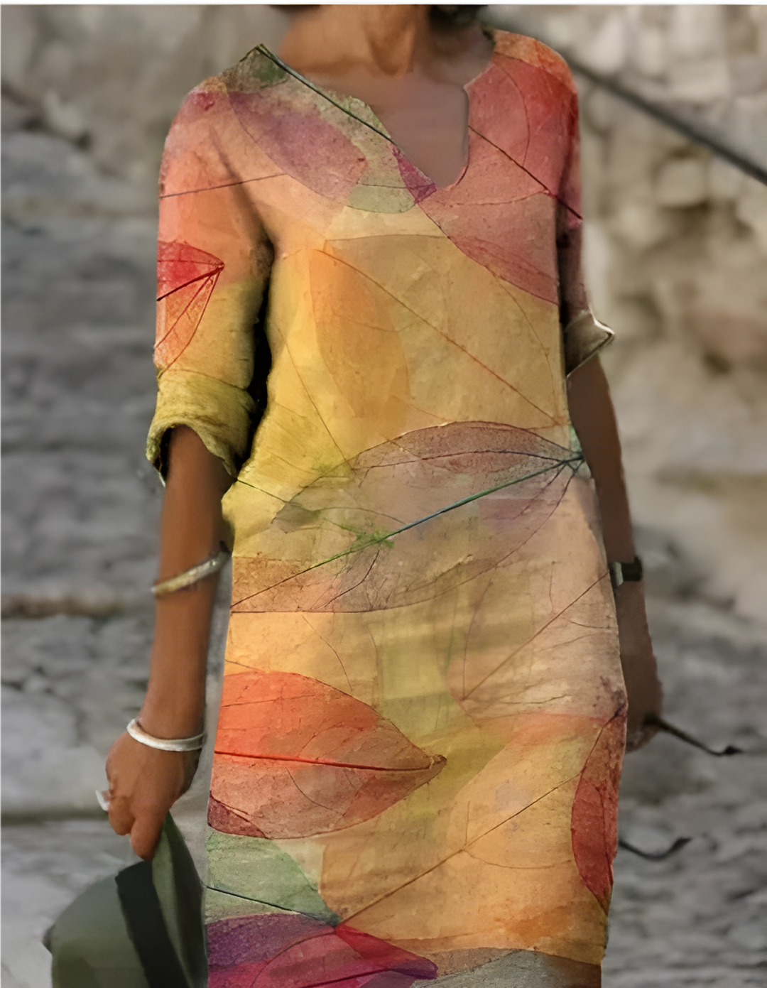 Women's Printed 3/4 Sleeve V-Neck Summer Dress | Mini